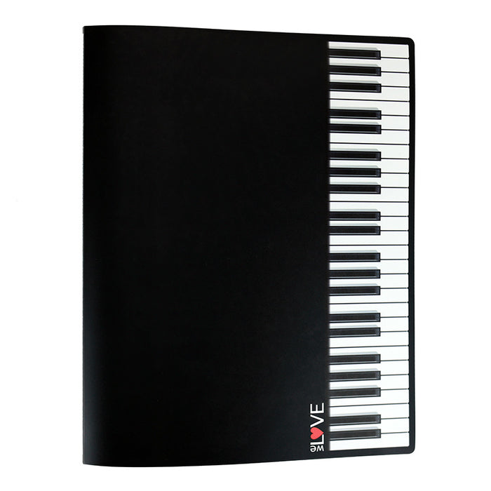 A4 Display Folder Black with White Piano Keyboard 20 Clear Pockets