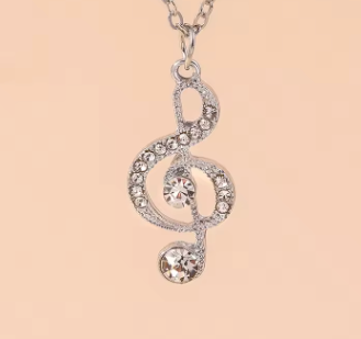 Silver Treble Clef with Diamontes and Silver Chain