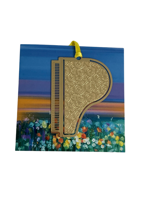Metal Grand Piano Bookmark and Floral Gift Card with Various Designs