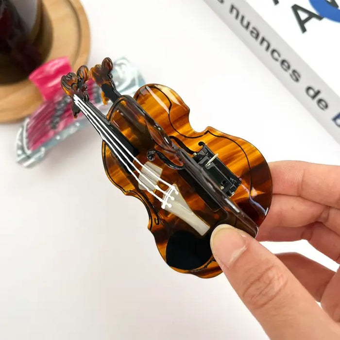 Hair Claw Violin Large Dark Brown Acetate