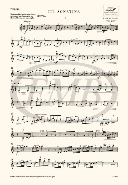Farkas - Sonatina #3 - Violin/Piano Accompaniment EMB Z3818