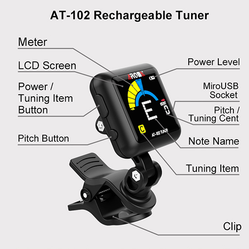 Aroma AT102 Chromatic Clip-On Tuner White