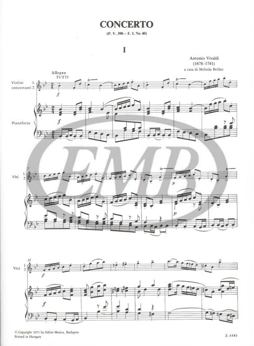 Vivaldi - Concerto in BbMaj RV524 - 2 Violins/Piano Accompaniment EMB Z6483