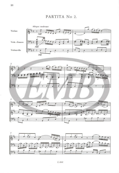 Albrechtsberger - 2 Partitas - Violin/Viola d'Amore/Cello Score EMB Z4747