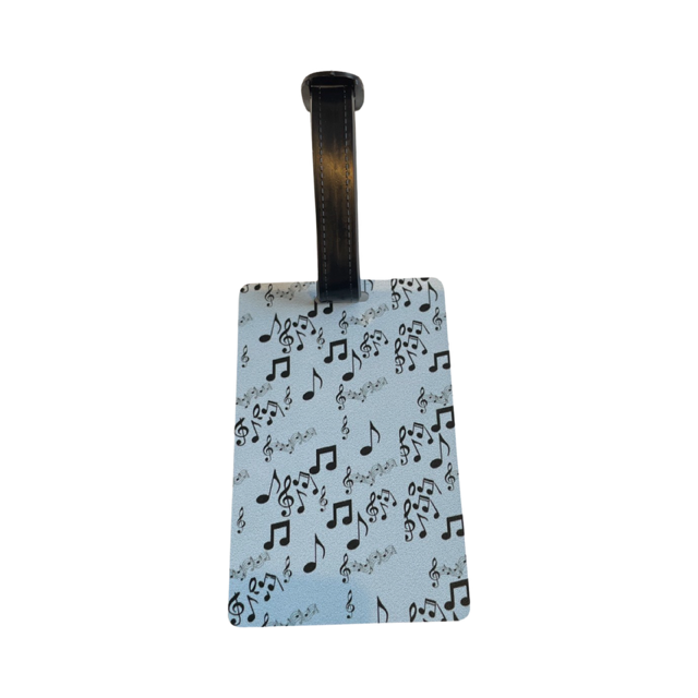 Music Luggage Tag Grey with Black Notes and Clefs