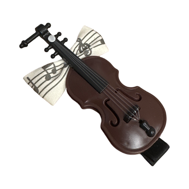 Hair Clip with Miniature Violin and Creme Bow