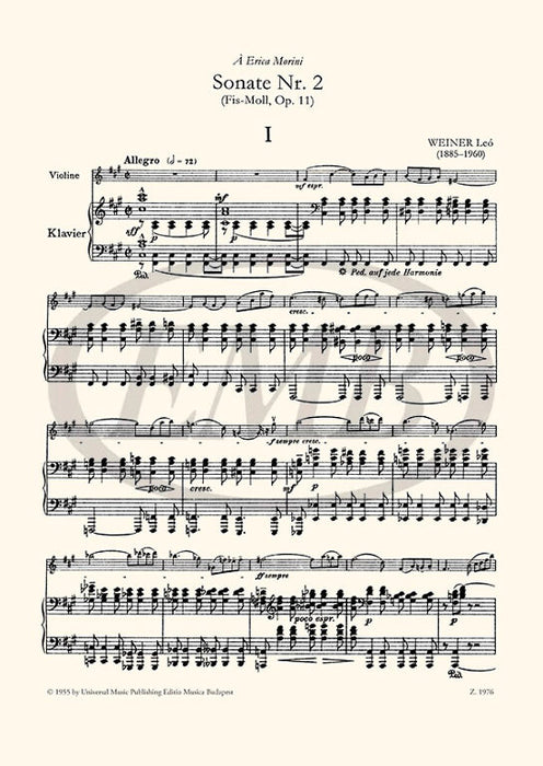 Weiner - Sonata #2 in F#min Op11 - Violin/Piano Accompaniment EMB Z1976