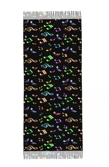 Scarf/Shawl Black with Colourful Notes and Clefs
