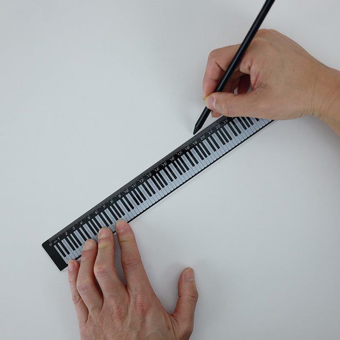 30cm Music Ruler Black with White Piano Keyboard