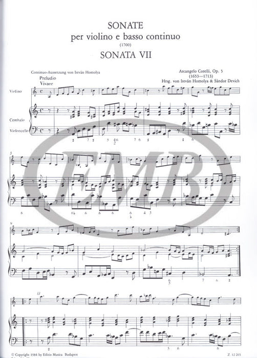 Corelli - 12 Sonatas Op5 Volume 2 - Violin/Basso Continuo EMB Z12265