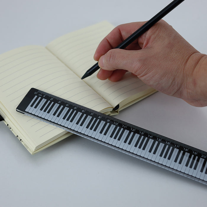 30cm Music Ruler Black with White Piano Keyboard