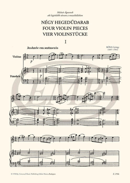 Kosa - 4 Pieces - Violin/Piano Accompaniment EMB Z2766