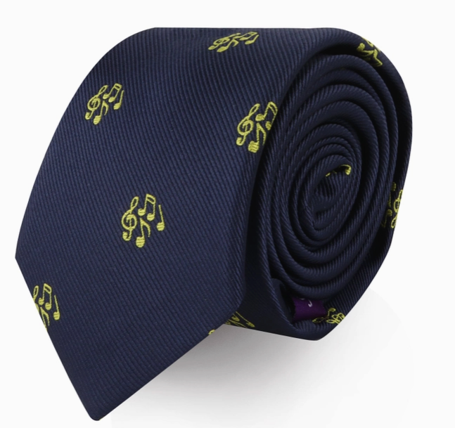Tie Navy Blue with Yellow Notes and Clef