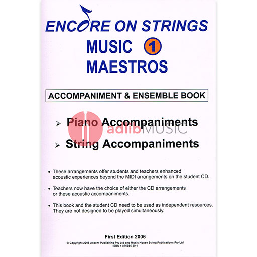 Music Maestros Encore on Strings Book 1 - Teacher Guide/Piano Accompaniment MMEB001