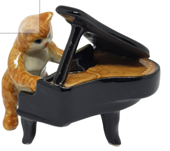 Porceline Figurine Ginger Cat Playing the Piano