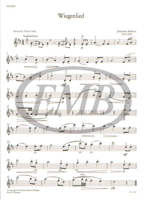 Brahms Cradle Song Violin/Piano arranged by Mostras