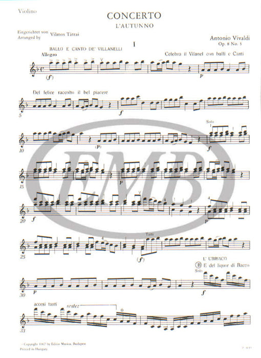 Vivaldi - Four Seasons Op8/3 Autumn - Violin/Piano Accompaniment EMB Z4619