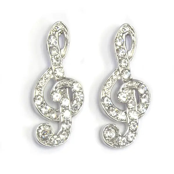Stud Crystal Earrings Treble Clefs