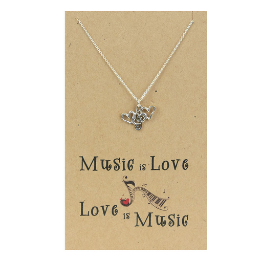 Sterling Silver Pendant and Chain - A pendant made of two hearts intertwined with a treble clef, comes on a chain.