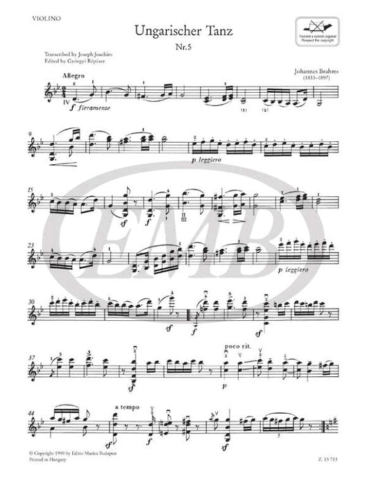 Brahms - Hungarian Dance #5 - Violin/Piano Accompaniment transcribed by Joachim EMB Z13713