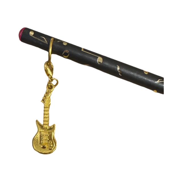 Black Pencil with Gold Embossed Notes and Clefs and a Gold Electric Guitar Charm