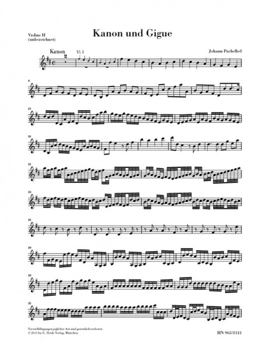Pachelbel - Canon & Gigue in DMaj - Violin 2 Part Henle HN1113