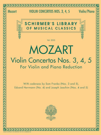 Mozart - Violin Concertos #3, #4 & #5 - Violin/Piano Accompaniment Schirmer 50485871