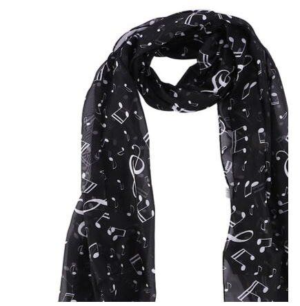 Chiffon Scarf Black with White Manuscript & keyboard