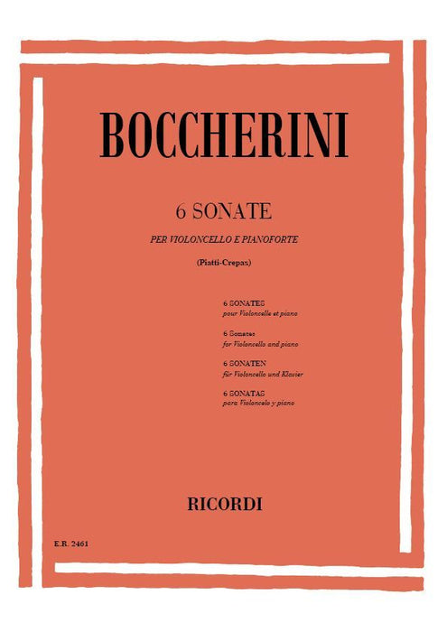 Boccherini - 6 Sonatas - Cello/Piano Accompaniment Ricordi ER002461/0