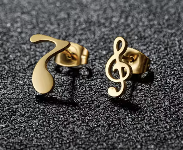 Black Quaver and Treble Clef Stud Earrings