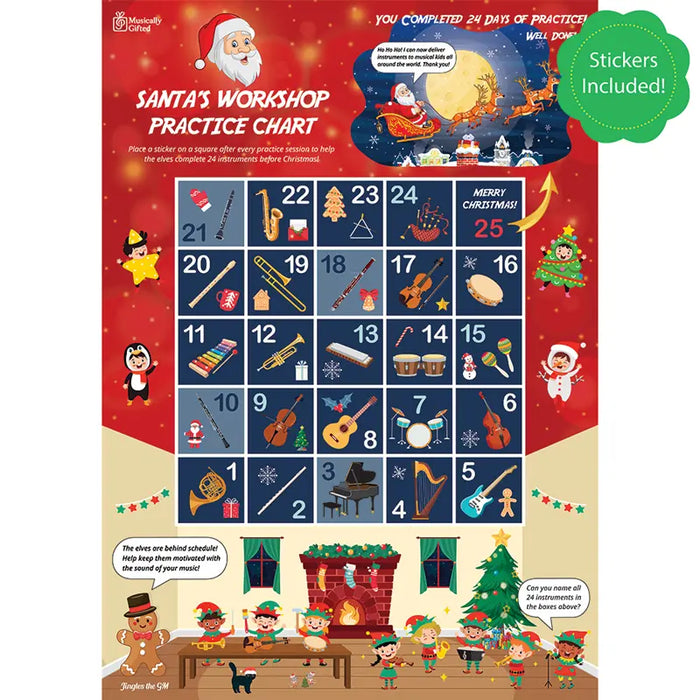 Santas Workshop A3 Music Practice Chart by Musically Gifted