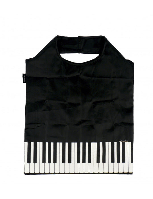 Folding Mini Shopping Bag Black with White Piano Keyboard