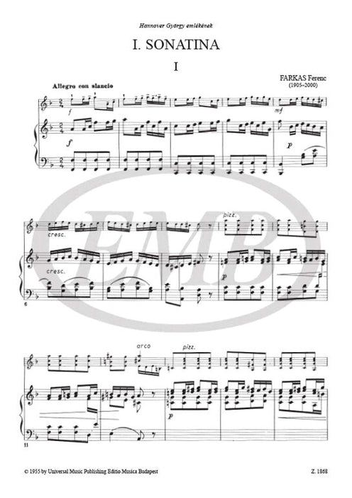 Farkas - 2 Sonatinas - Violin/Piano Accompaniment EMB Z1868