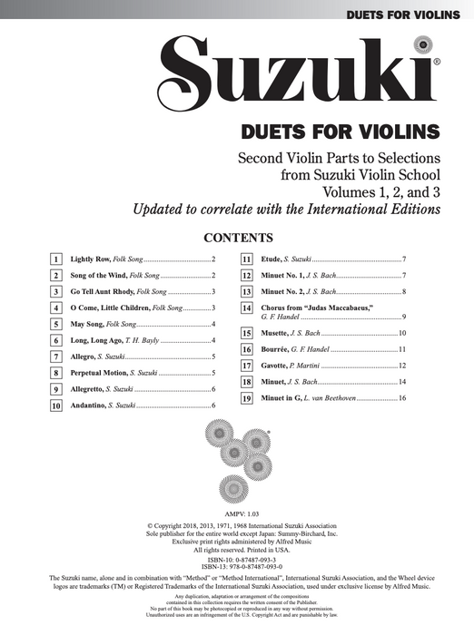 Suzuki Duets for Violin - Summy Birchard 0093S
