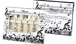 Teaspoons Set Six White with Black Notes/Clef/Manuscript