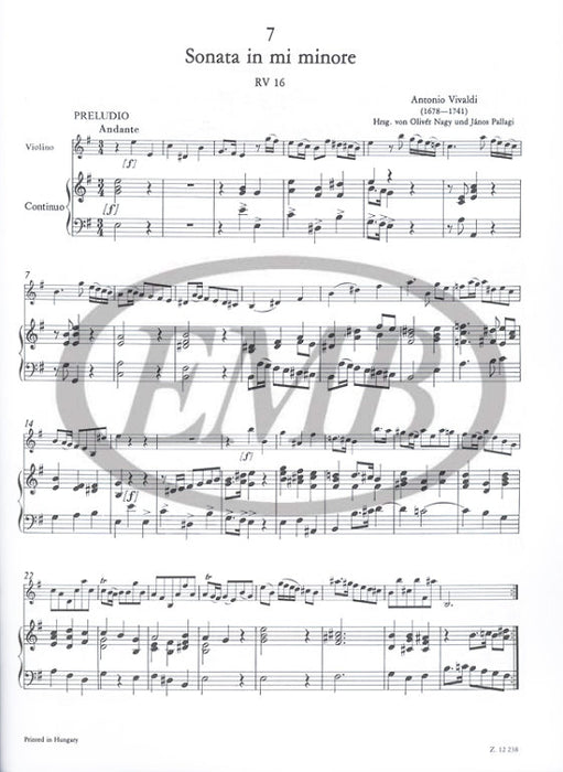 Vivaldi - 12 Sonatas Volume 2 - Violin/Basso Continuo edited by Nagy/Pallagi EMB Z12238