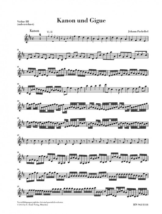Pachelbel - Canon & Gigue in DMaj - Violin 3 Part Henle HN1114