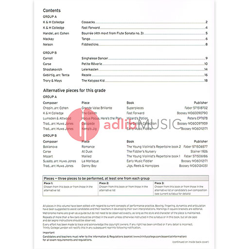 Violin Exam Pieces Grade 2, 2016-2019 - Score and Part - Various - Violin Trinity College London