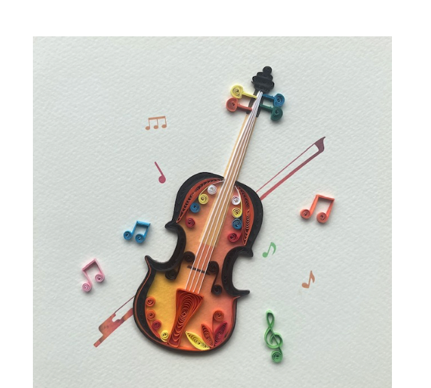 Greeting Card - Quilled Orange Violin