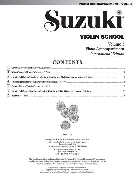 Suzuki Violin School Book/Vol.3 International Edition - Piano Accomp 30099