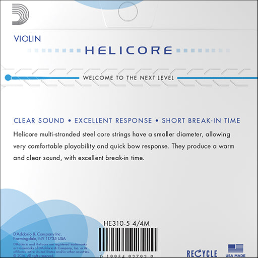 D'Addario Helicore Violin 5 String Set Medium 4/4 (added C string)