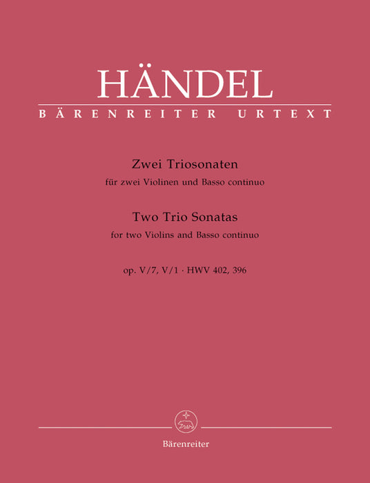 Handel - 2 Trio Sonatas - 2 Violins/Basso Continuo Barenreiter BA4242