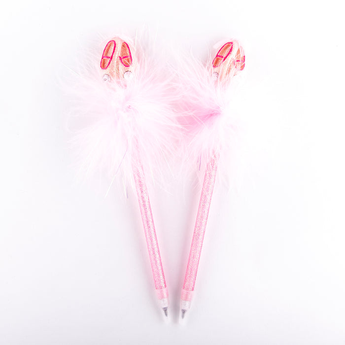 Fluffy Pen Pink Ballet Shoes with Jewels