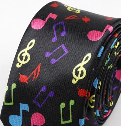 Neck Tie Black with Small Colourful Notes and Clefs