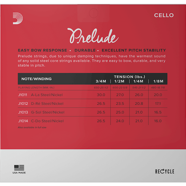 D'Addario Prelude Cello, D (Med), 1/8