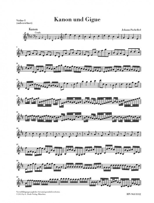 Pachelbel - Canon & Gigue in DMaj - Violin 1 Part Henle HN1112