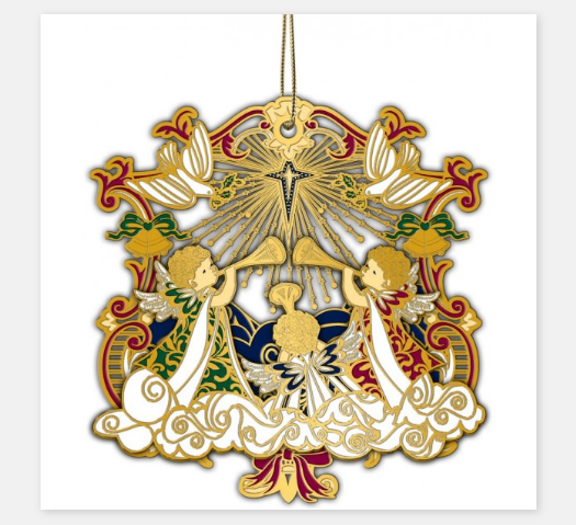 Deva Adornments Music Christmas Decoration Brass Angels with Trumpets and Doves