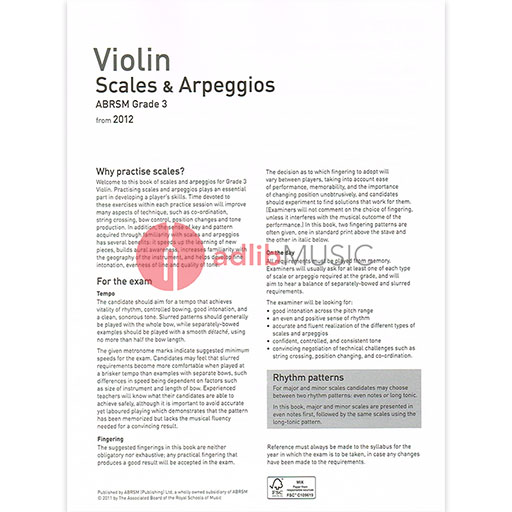 ABRSM Violin Scales & Arpeggios (from 2012) Grade 3 - Violin 9781848493407