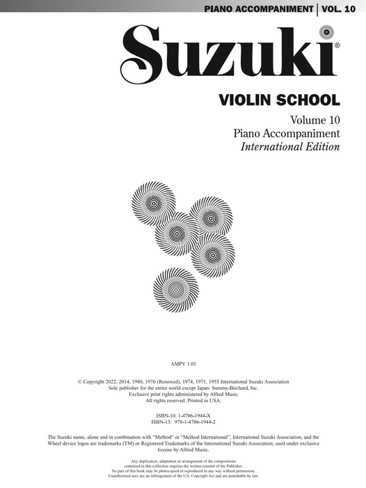 Suzuki Violin School Book/Vol. 10 International Edition - Piano Accomp 44059