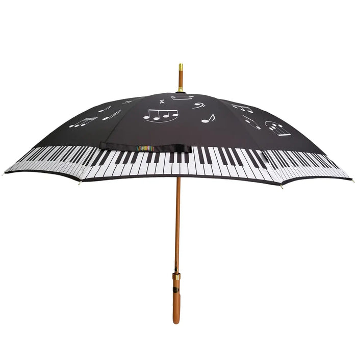 Black Umbrella with White Grand Piano, Notes and Keyboard